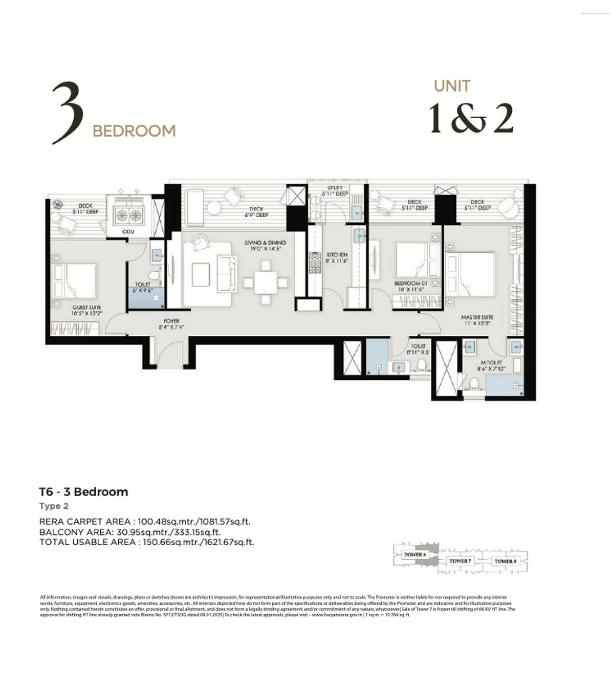 3 BHK T8 Type 2 Floor Plan